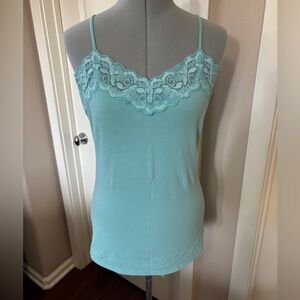 Lace Trim / Cotton & Spandex Garnet Hill Tank Top, Adjustable, Mint, Size M